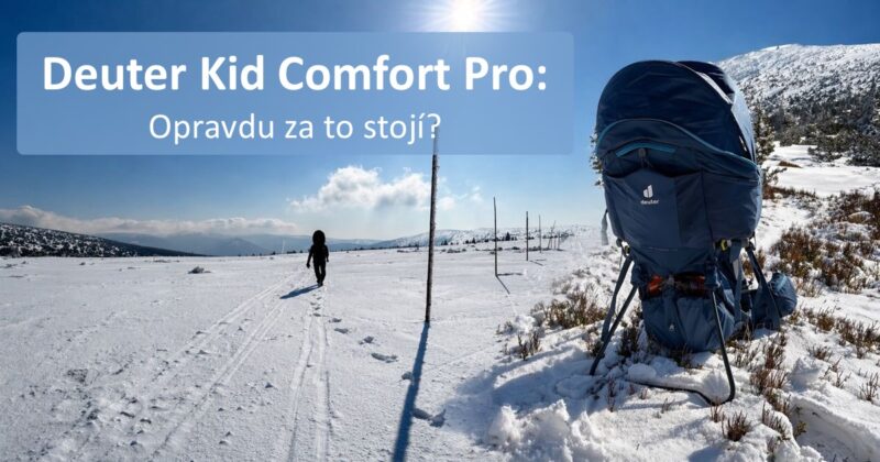 Deuter Kid Comfort Pro recenze, krosna na dítě, sluníčko, modrá obloha, sníh
